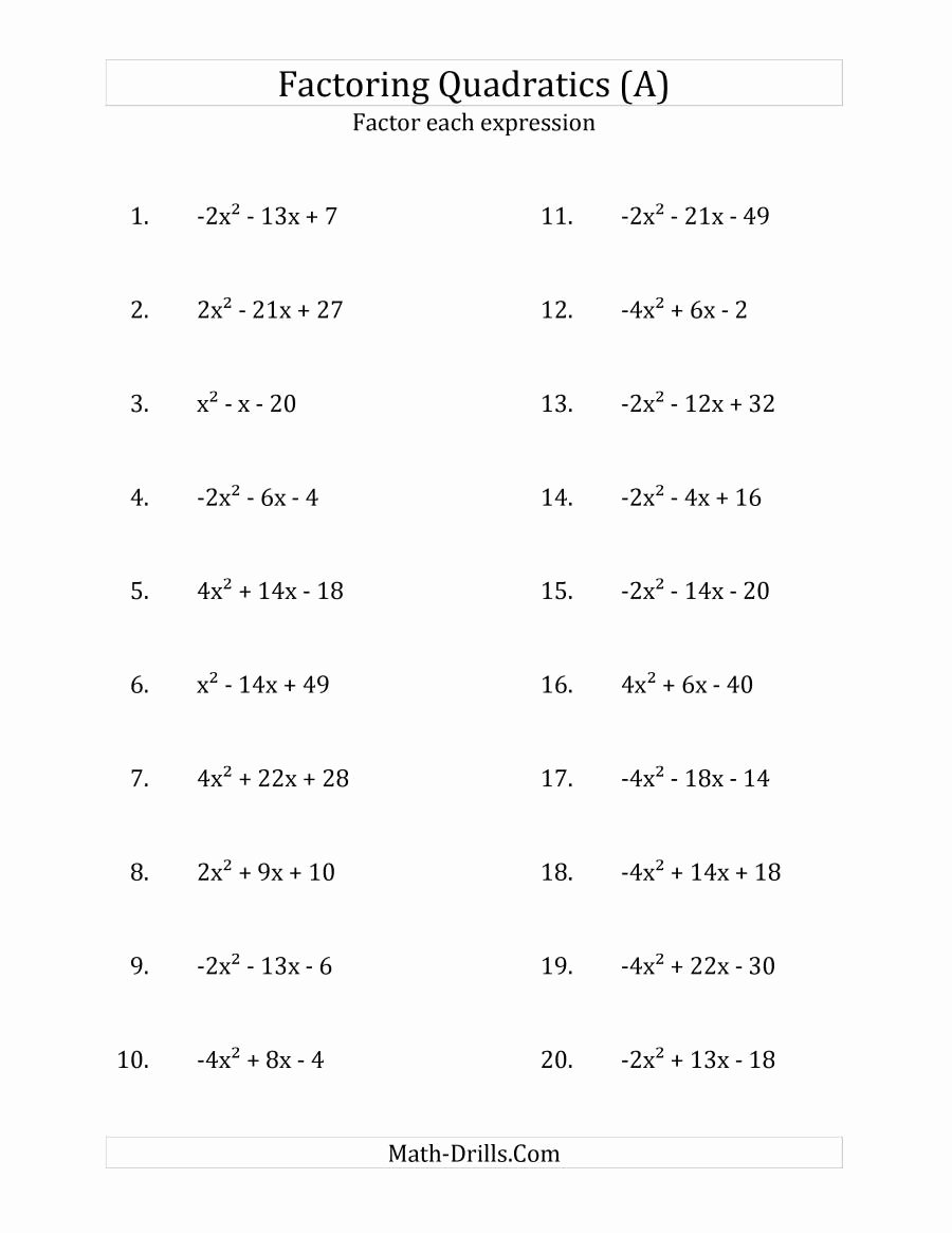 Solve Quadratics by Factoring Worksheet Elegant Factoring Quadratic Expressions with A Coefficients