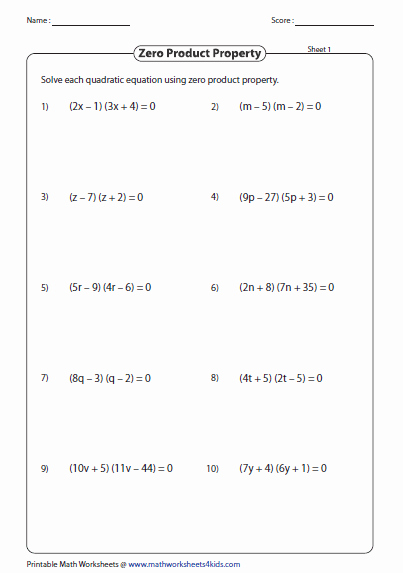 Solve Quadratics by Factoring Worksheet Unique Quadratic Equation Worksheets