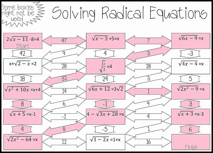 Solve Radical Equations Worksheet New Radical Equations Maze Advanced