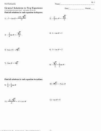Solve Trig Equations Worksheet Beautiful solving Trigonometric Equations Worksheet