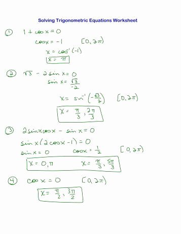 Solve Trig Equations Worksheet Luxury Trig Equations Worksheet 5 1 Name solve for 0≤x