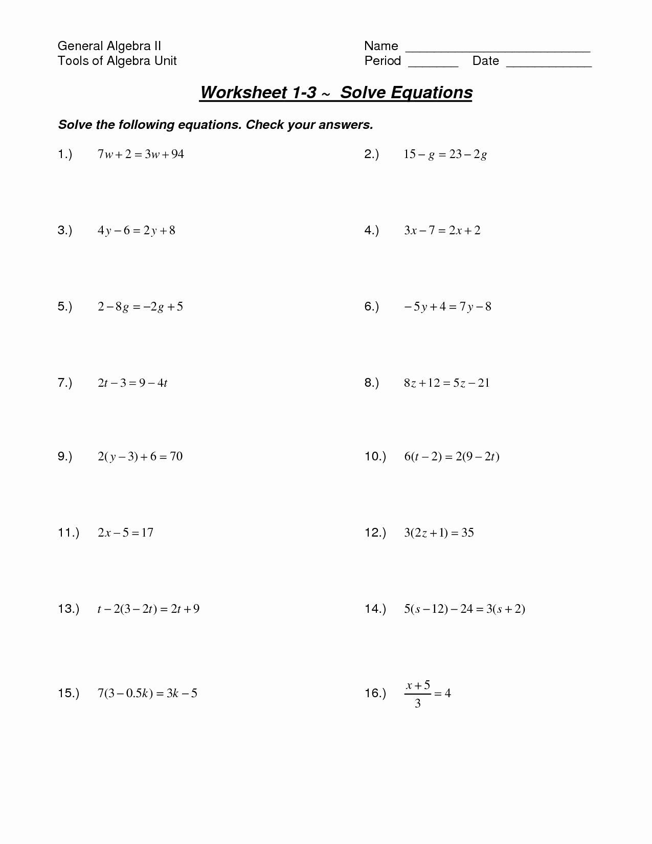 Solve Two Step Equations Worksheet Lovely solving Linear Equations Worksheet and Answers Tessshebaylo