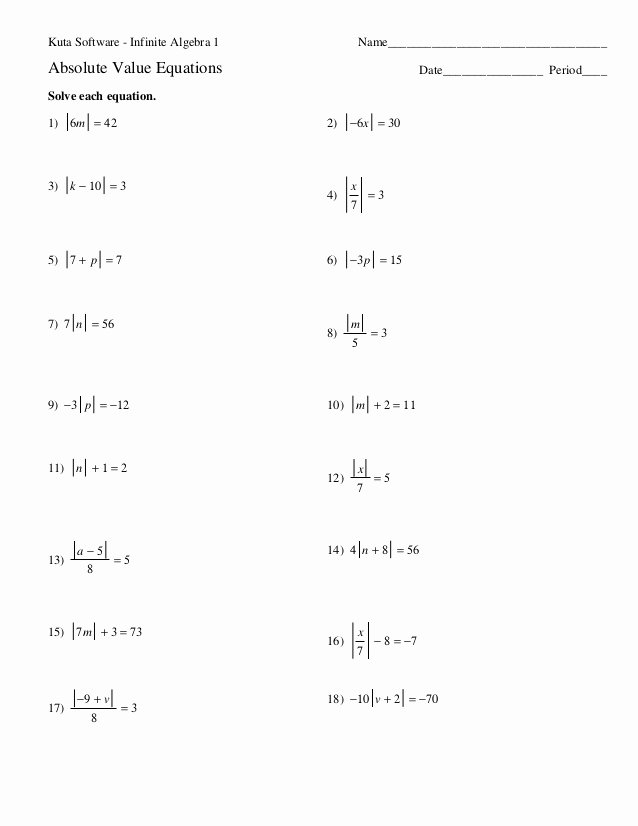 Solving Absolute Value Equations Worksheet Beautiful solving Absolute Value Equations Worksheet Algebra 2