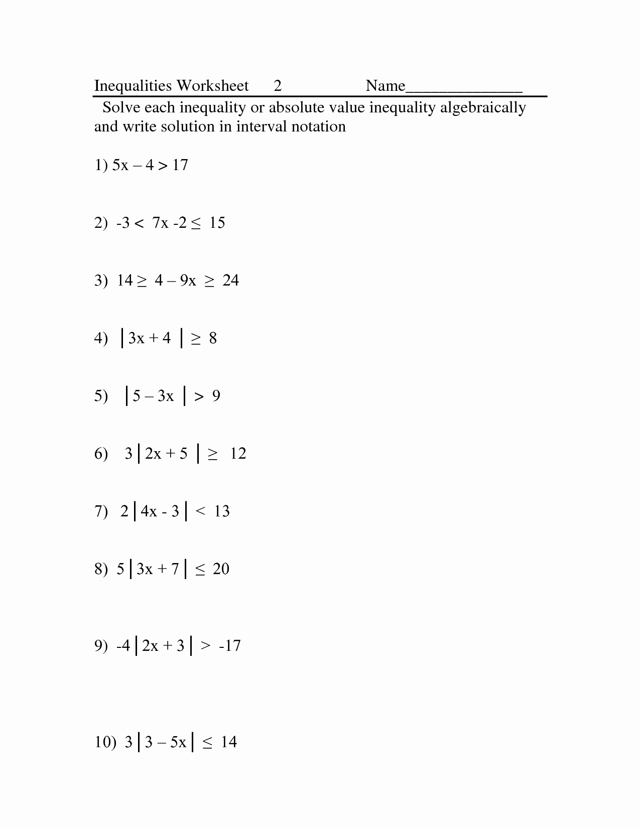 Solving Absolute Value Equations Worksheet Lovely Absolute Value Equations Worksheet Tessshebaylo