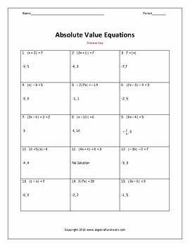 Solving Absolute Value Inequalities Worksheet Best Of solving Absolute Value Equations Worksheet by Algebra