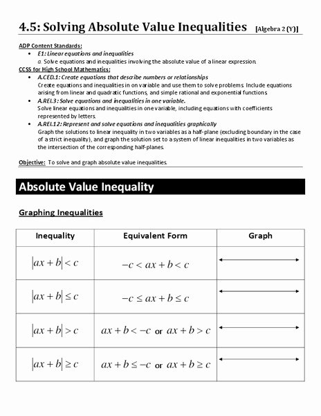 Solving Absolute Value Inequalities Worksheet New solving Absolute Value Inequalities Worksheet for 9th
