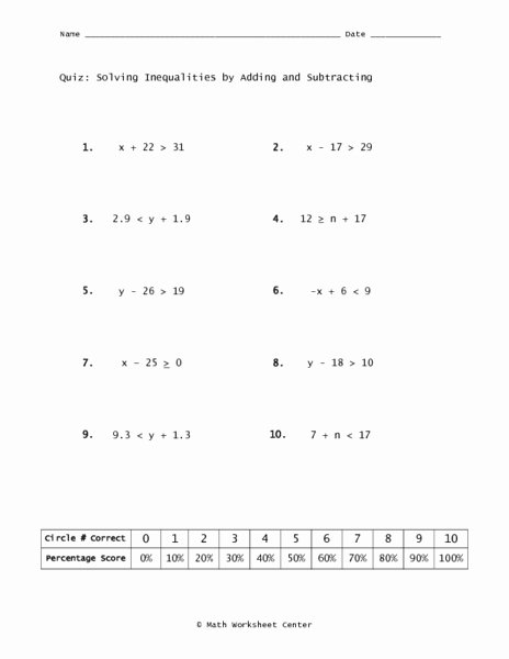 Solving Compound Inequalities Worksheet Elegant Quiz solving Inequalities by Adding and Subtracting