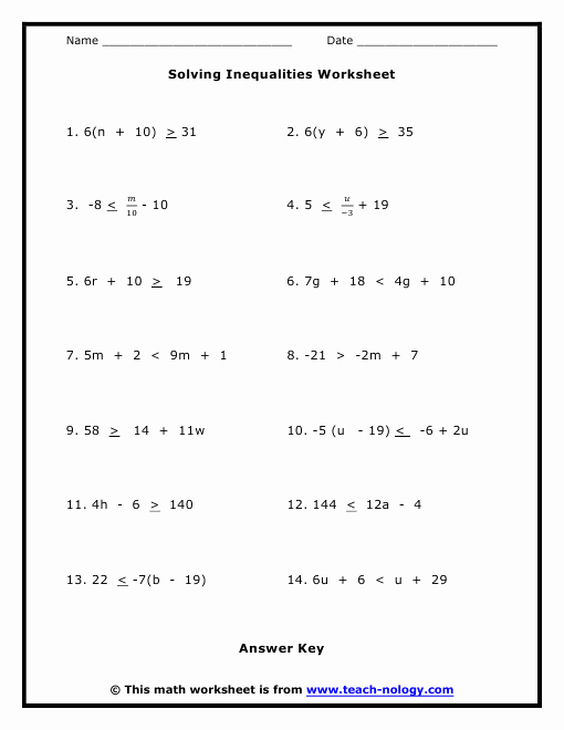Solving Equations and Inequalities Worksheet Fresh solving Inequalities Worksheet