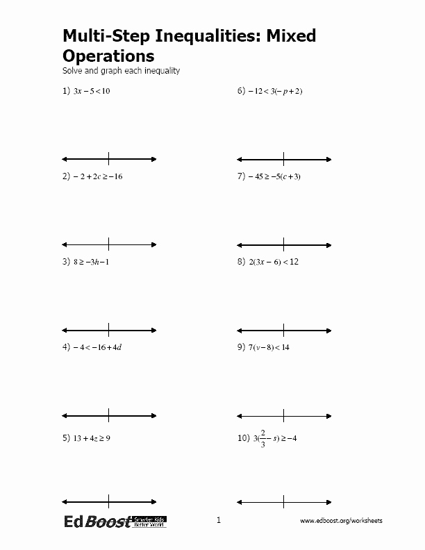 Solving Equations and Inequalities Worksheet Unique Multi Step Inequalities with Mixed Operations