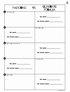 Solving Equations by Factoring Worksheet Awesome Quadratic Equations Partner Activity Factoring Vs