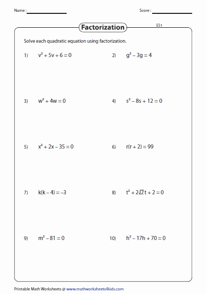 Solving Equations by Factoring Worksheet Elegant Quadratic Equation Worksheets