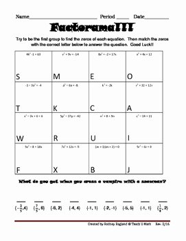 Solving Equations by Factoring Worksheet Fresh Factorama solving Quadratic Equations and by Teach U