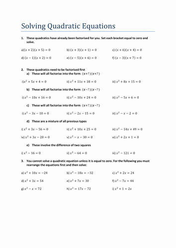 Solving Equations Review Worksheet Lovely solving Quadratic Equations for B C Grade Students by