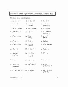 Solving Equations Review Worksheet Unique solving Mixed Equations and Inequalities 33 10th 11th