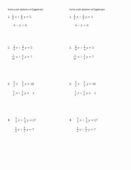 Solving Equations with Fractions Worksheet Beautiful Worksheet solve Systems Of Equations with Fractions by Mrs