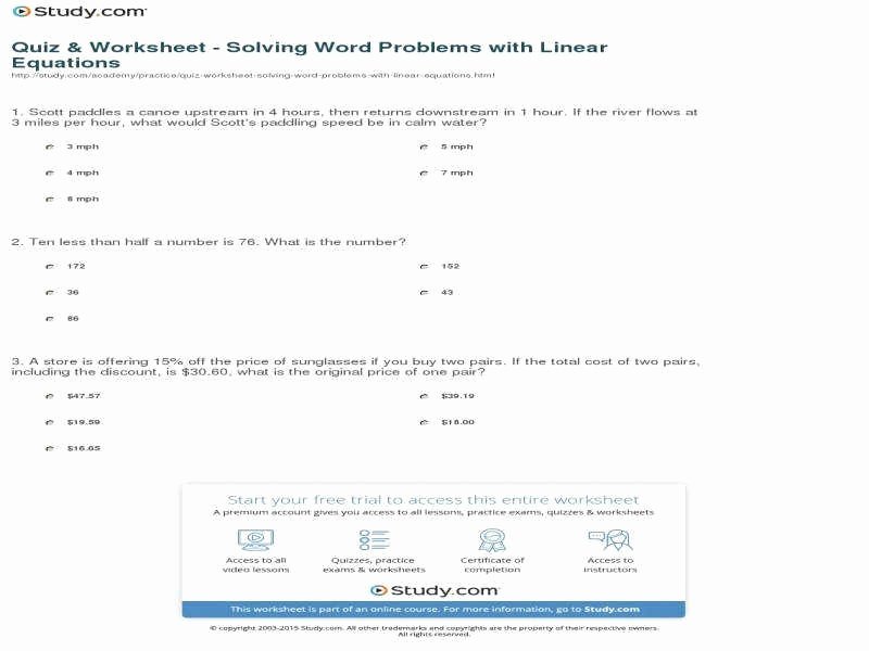 Solving Equations Word Problems Worksheet New Linear Equation Word Problems Worksheet