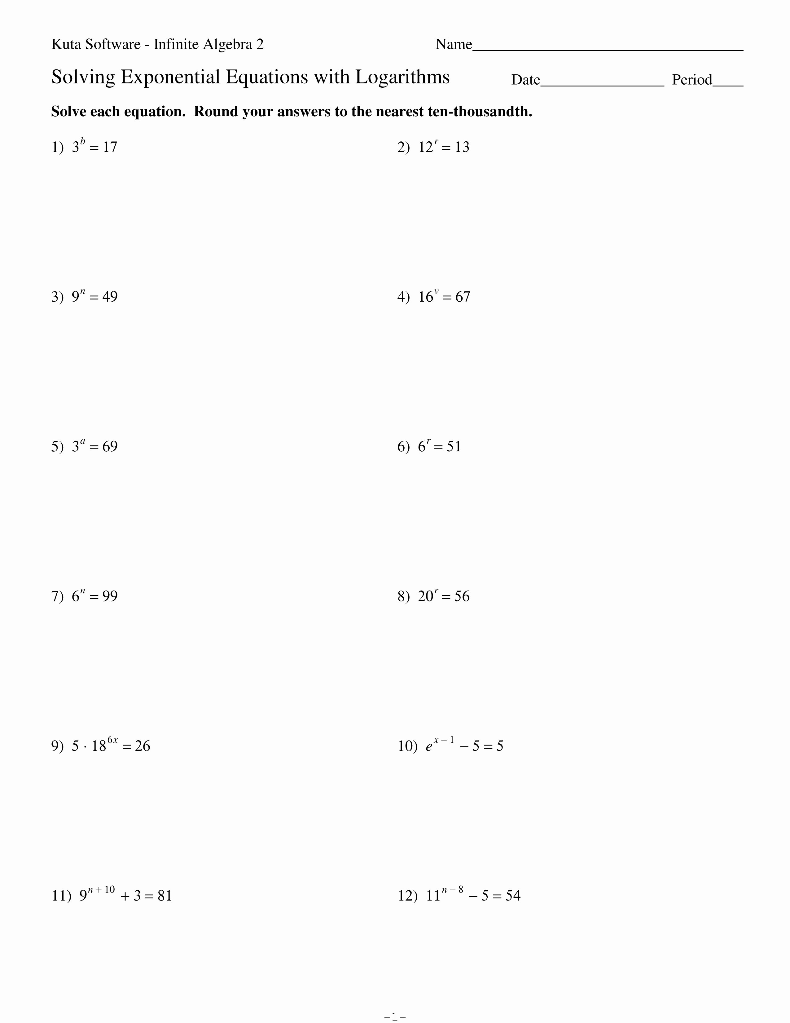 50 Solving Exponential Equations Worksheet