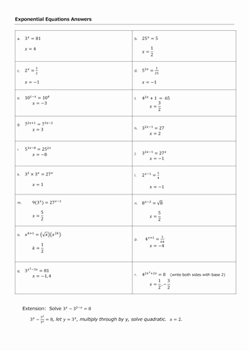 Solving Exponential Equations Worksheet Inspirational C1 Indices Exponential Equations by Mrsmorgan1
