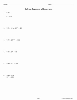 Solving Exponential Equations Worksheet Inspirational solving Exponential Equations Grades 11 12 Free
