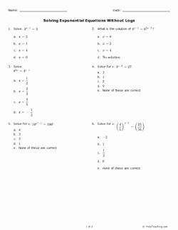Solving Exponential Equations Worksheet Inspirational solving Exponential Equations without Logs Grades 11 12