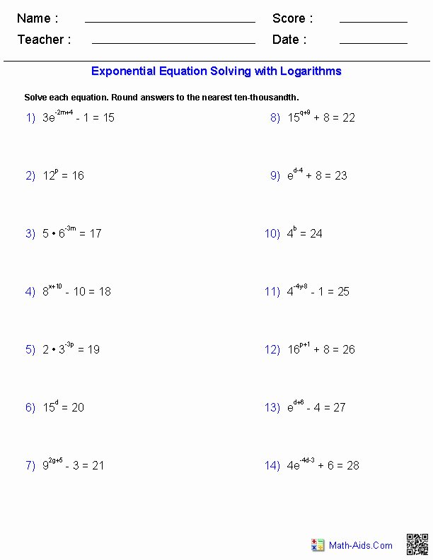 Solving Exponential Equations Worksheet Lovely Exponential Equations Worksheet