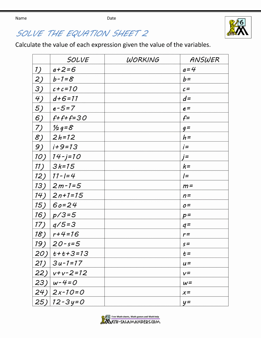 Solving for Y Worksheet Fresh Basic Algebra Worksheets