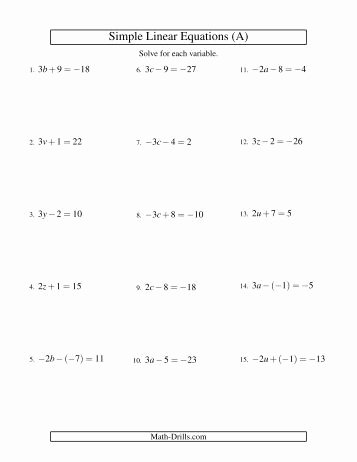Solving for Y Worksheet Lovely Pre Algebra Skill Builder Le 1 solving E Step Linear