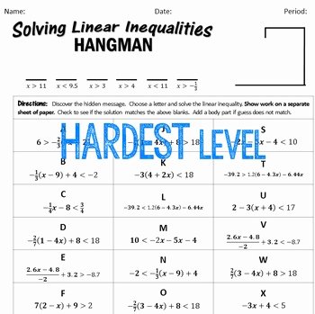 Solving Inequalities Worksheet Answer Key Fresh Inequalities Hangman solve Multi Step Inequalities
