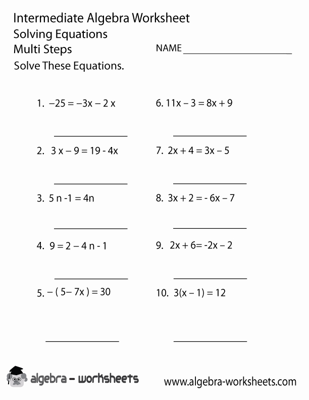 Solving Inequalities Worksheet Pdf Best Of solve Equations Intermediate Algebra Worksheet Printable