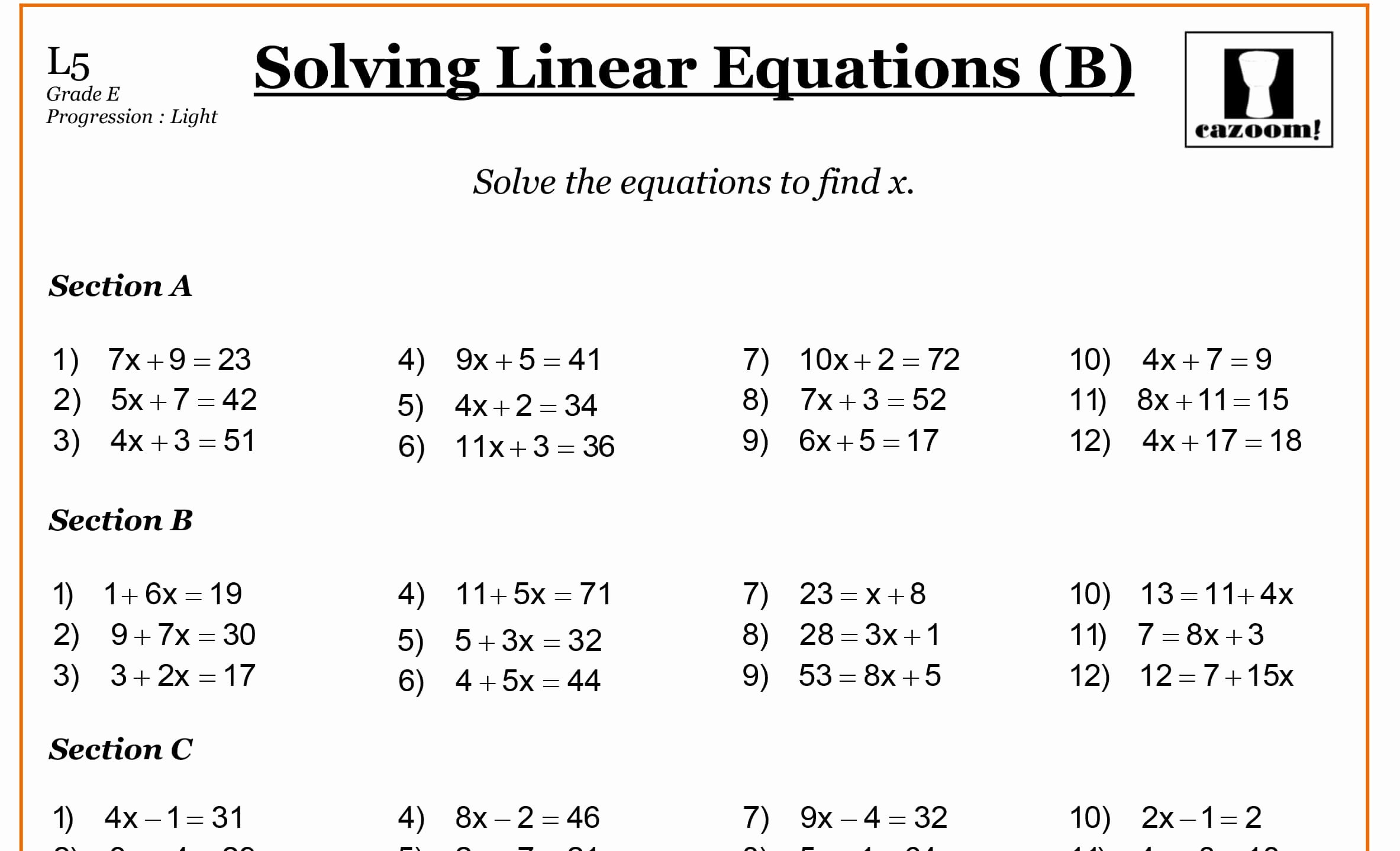 Solving Linear Equations Worksheet Pdf Awesome Year 7 Maths Worksheets