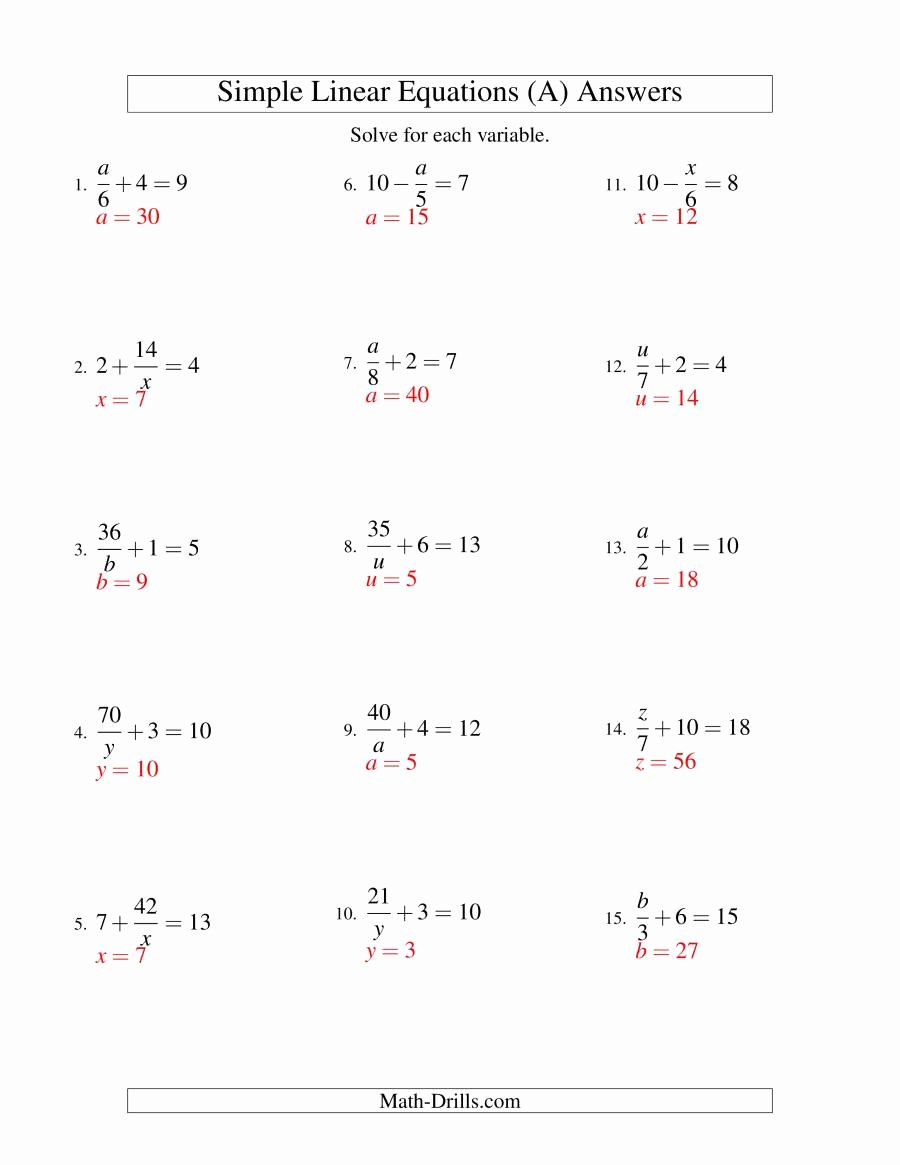 Solving Linear Equations Worksheet Pdf Lovely solving Linear Equations Mixture Of forms X A ± B = C