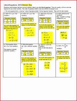 Solving Literal Equations Worksheet Elegant Literal Equations solving Literal Equations with Answer