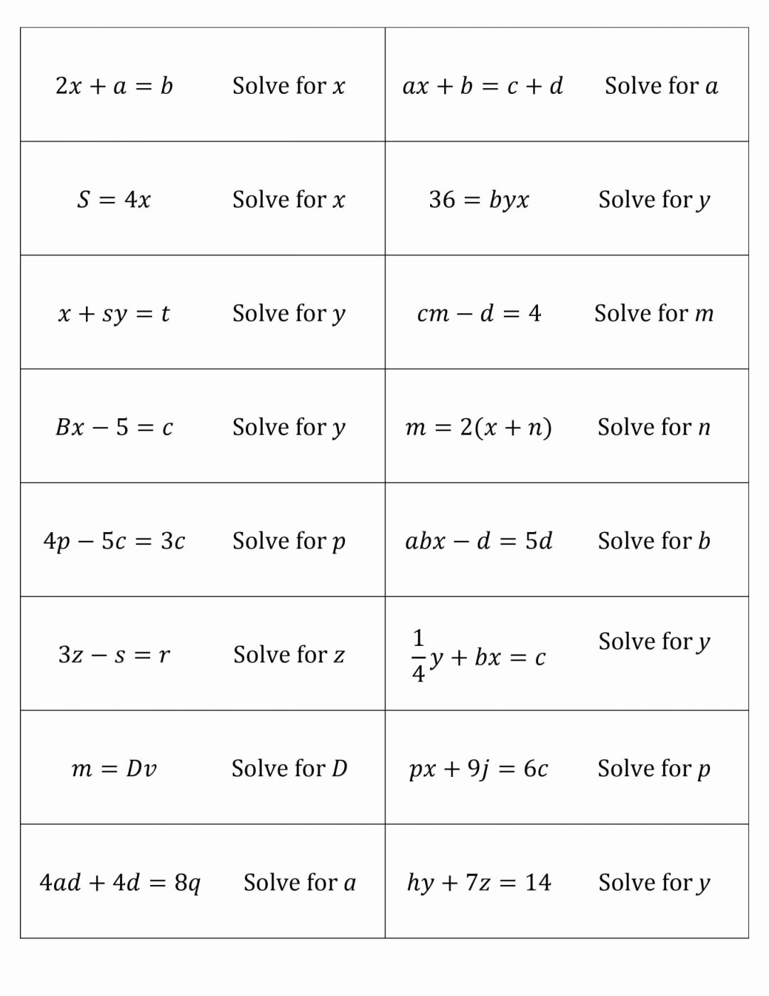 Solving Literal Equations Worksheet Inspirational solving Equations Practice Worksheet