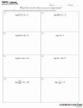 Solving Logarithmic Equations Worksheet Awesome solving Logarithm Equations Fun Worksheet by Mon Core