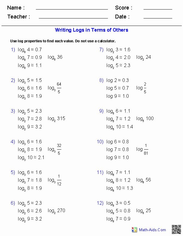Solving Logarithmic Equations Worksheet Best Of Logarithm Worksheet