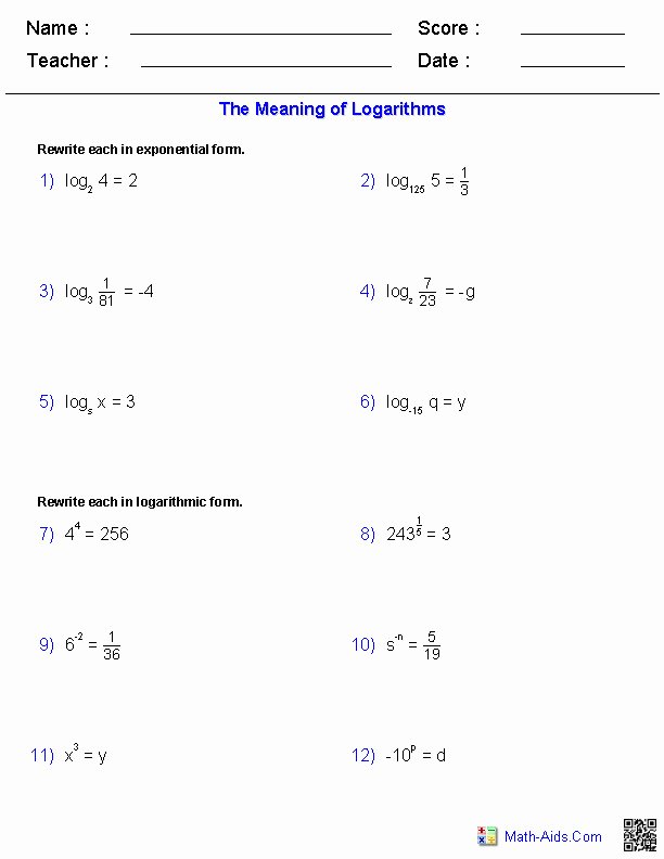 Solving Logarithmic Equations Worksheet Unique solving Exponential Equations Worksheet