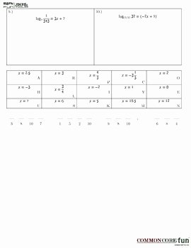 Solving Logarithmic Equations Worksheet Unique solving Logarithm Equations Fun Worksheet by Mon Core