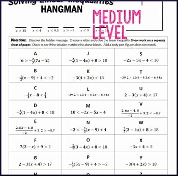 Solving Multi Step Inequalities Worksheet Awesome Inequalities Hangman solve Multi Step Inequalities