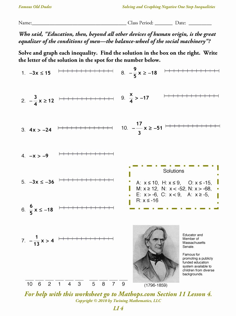 50 Solving One Step Inequalities Worksheet