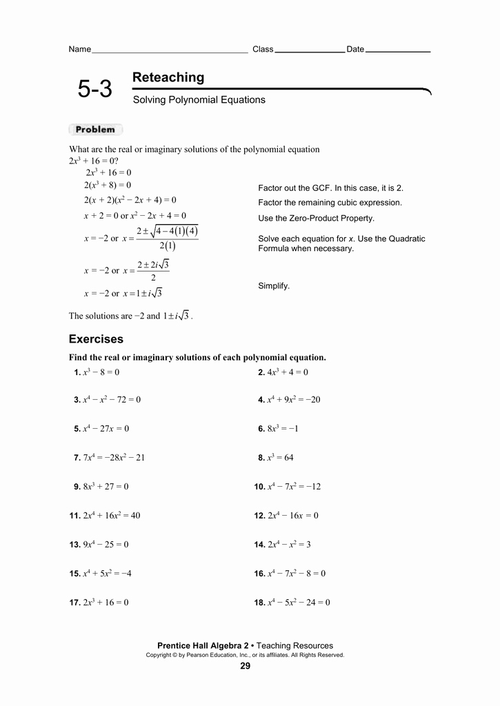 Solving Polynomial Equations Worksheet Answers