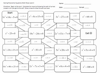 Solving Polynomial Equations Worksheet Answers Fresh solving Polynomial Equations Math Maze by Classroom 127
