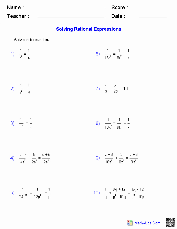 Solving Polynomial Equations Worksheet Answers Inspirational solving Rational Equations Worksheets Tutoring