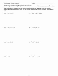 Solving Polynomial Equations Worksheet Answers Lovely Analyzing and solving Polynomial Equations 9th 11th