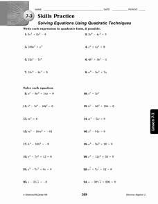 Solving Polynomial Equations Worksheet Answers New 7 3 Skills Practice solving Equations Using Quadratic
