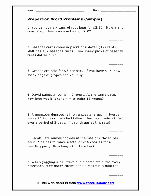 50 Solving Proportions Word Problems Worksheet