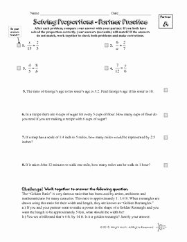 Solving Proportions Worksheet Answers Lovely solving Proportions Partner Practice Worksheet by the