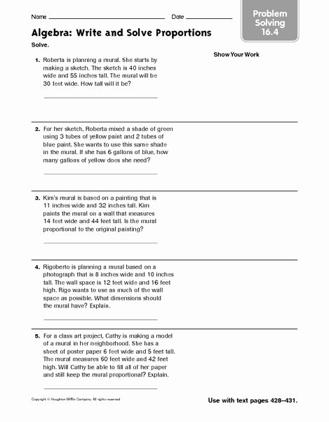 Solving Proportions Worksheet Answers Luxury Algebra Write and solve Proportions Problem solving 16