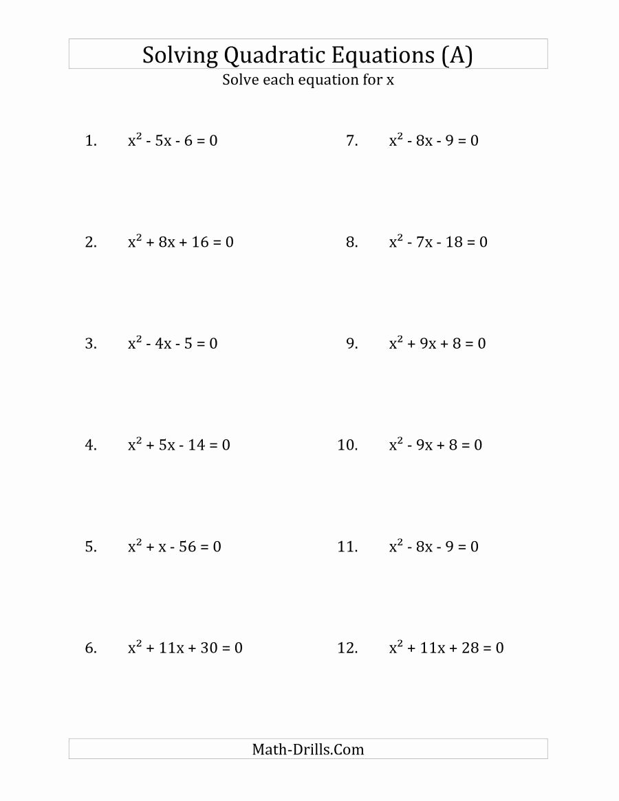 Solving Quadratic Equations Worksheet Beautiful the solving Quadratic Equations for X with A
