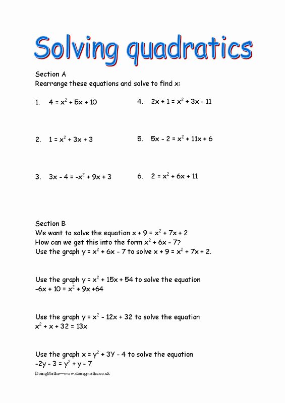 Solving Quadratic Equations Worksheet Luxury Quadratic Equations Free Worksheets Powerpoints and