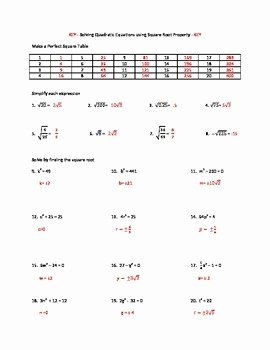 Solving Quadratic Equations Worksheet Luxury solving Quadratic Equations Using Square Root Method